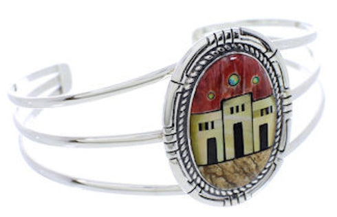 Multicolor Native American Village Design Silver Cuff Bracelet MX27467